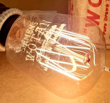 sehr alte Kohlefaden Glühlampe Siemens Wotan mit Abrissspitze ca. 1920 NOS OVP