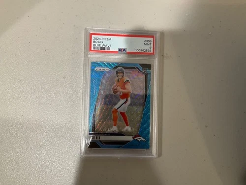 Bo Nix #309 2024 Prizm Blue  Wave  Rookie (RC) /230 PSA 9