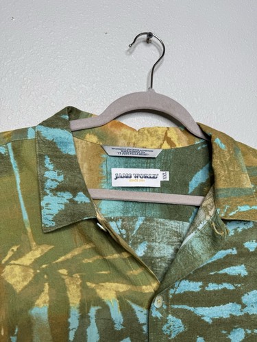 Camicia JAMS WORLD uomo XXL hawaiana astratta verde felce patch rayon Aloha USA - Foto 2 di 3