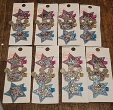 Wonder Nation Girls' Multicolor Glitter Star Crown Hair Clips Set Plastic Fabric
