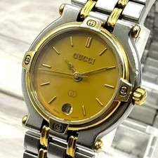 GUCCI 9000L Quartz Watch Combi Gold Silver White Ladies Vintage Classic Luxury