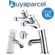 Chrome Round Delay Timed Non Concussive 1/2 Basin Mixer Taps Push Down 
