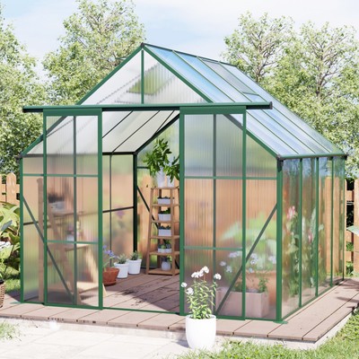 8' x 8' Heavy Duty Polycarbonate Greenhouse w/ Double Doors for Outdoor Backyard