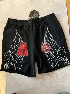 Lost Hills Authentic Black White Flame Sweat Shorts Sz Large