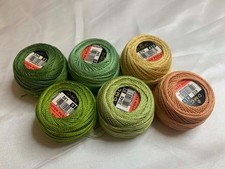 lot of 6 DMC 116 8 Perle Cotton Thread Balls, Size 8 brand new 42 greens peach