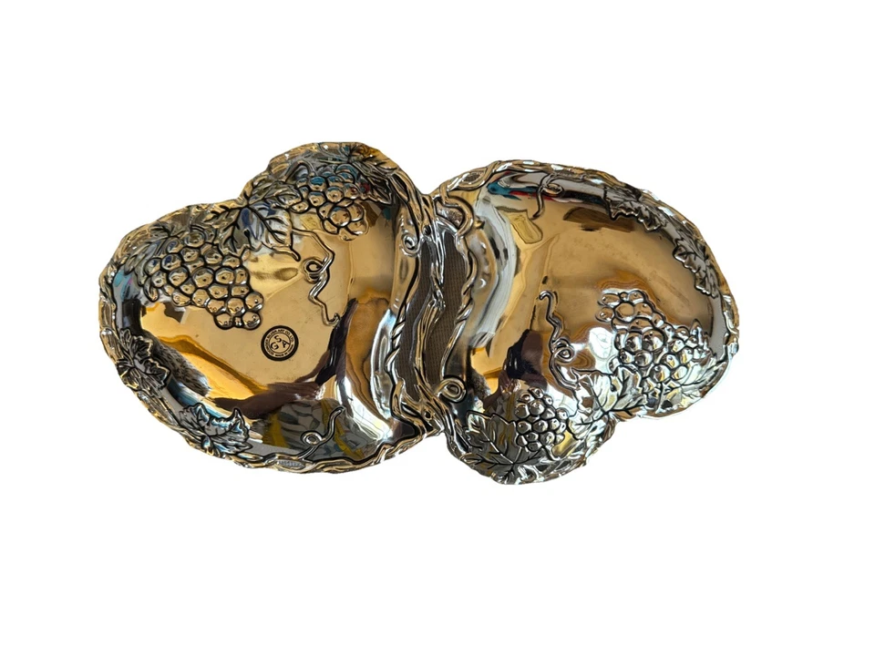 Silver Plated Grape Double Heart Dish Godinger Silver Art Serving Tray Snacks - Image 4 of 4