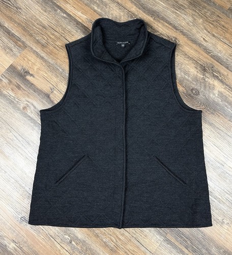 Eileen Fisher Gilet Donna L Grigio Trapuntato Lana Merino Bottoni Tasche Frontali Italia