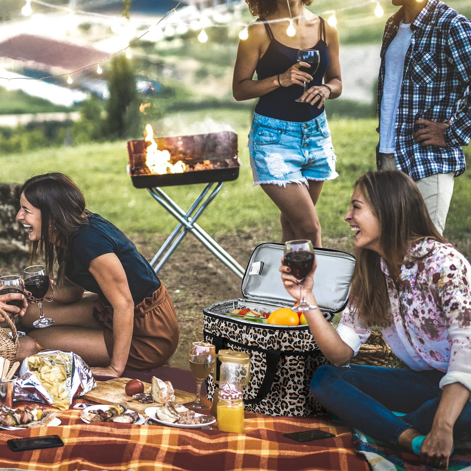 18L Large Soft Cooler Insulated Picnic Bag for Grocery Camping Car Leopard