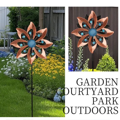 Metal Windmill Sculpture Rotating Flower Pinwheel Wind Rotator Lawn - Picture 7 of 12
