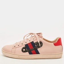 Gucci Ace Size 39 Pink Leather Lace Up Sneakers