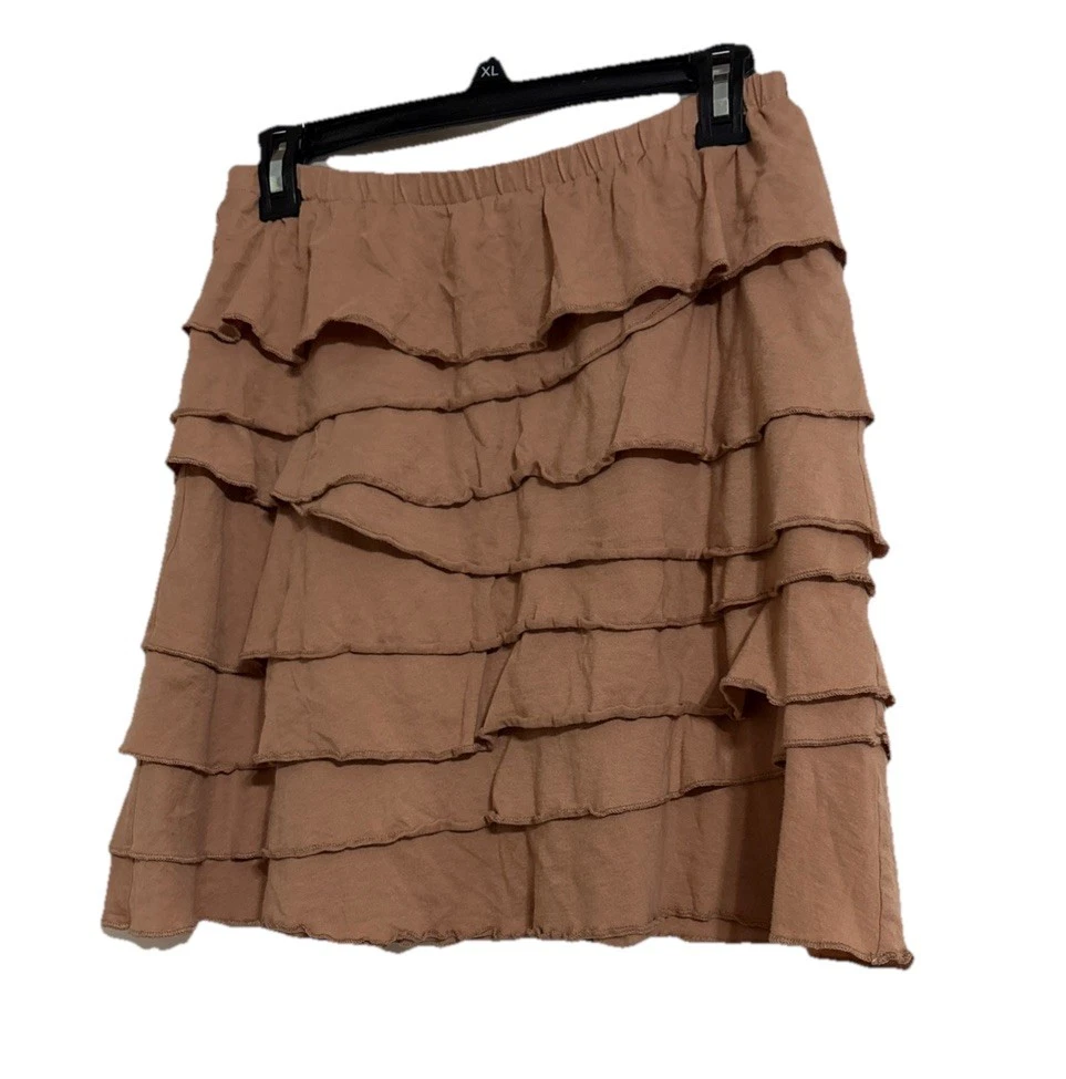 Garnet Hill Tiered Ruffle Mini Skirt Layered Lagenlook Medium BOHO Elastic Waist