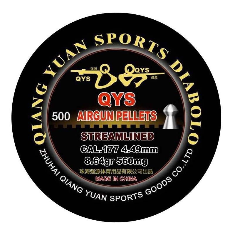 QYS Streamlined Nose .177 4.49mm 8.64gr Airgun Pellets Tin of 500