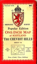 Ordnance Survey Cloth Map One Inch Popular Edition Sheet 86 The Cheviot Hills