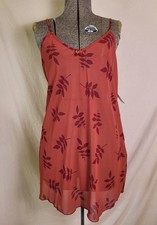 Vintage 90s Y2K Red Orange Nightgown Lingerie Panties Leaf Bow Large USA