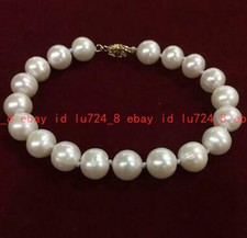 Genuine Natural 7-8mm White Freshwater Cultured Pearl Gold Clasp Bracelet 6.5-9"