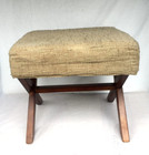 MAHOGANY FINISH WOOD UPHOLSTERED OTTOMAN FOOT STOOL - NICE!!