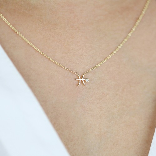 14K Solid Gold Pisces Zodiac 