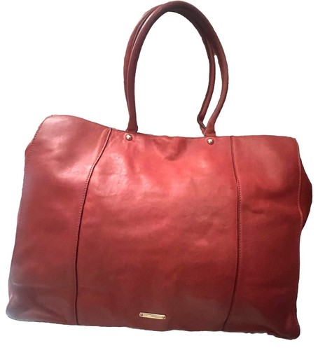 REBECCA MINKOFF TRAVEL SHOULDER HOBO TOTE DARK RED LEATHER SILVER BASE STUDS - Picture 2 of 8