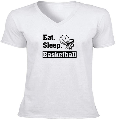 Basketball Sports Vneck T-Shirt Outdoor Gaming Motivational Basketball Eat Sleep - Picture 7 of 17