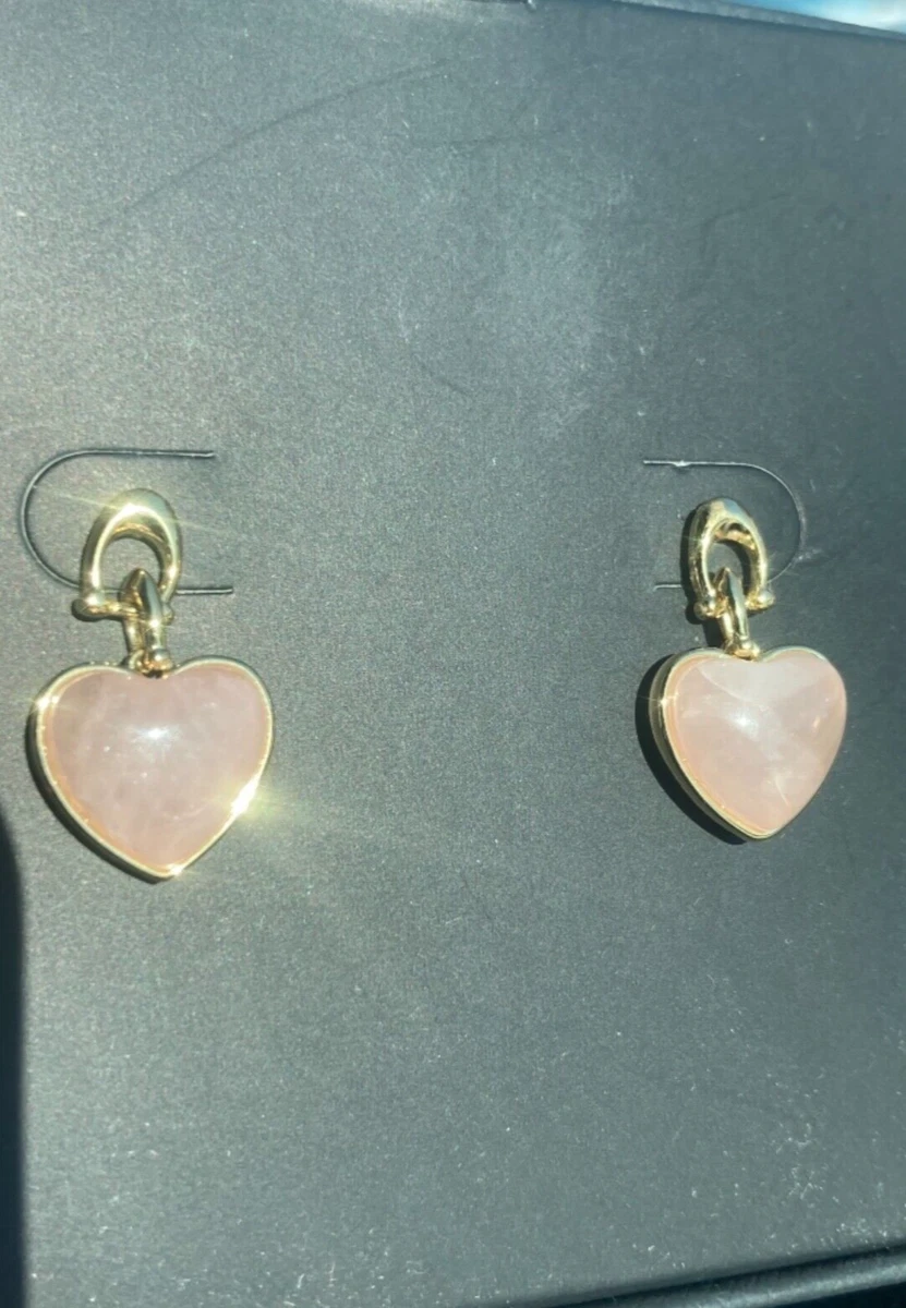 Coach Rose Quartz Carved Heart Shaped Gold Earrings eBay
