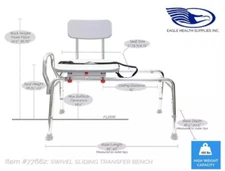 Eagle Health Swivel Sliding Bath Transfer Bench 77662 Regular Heavy-Duty Shower