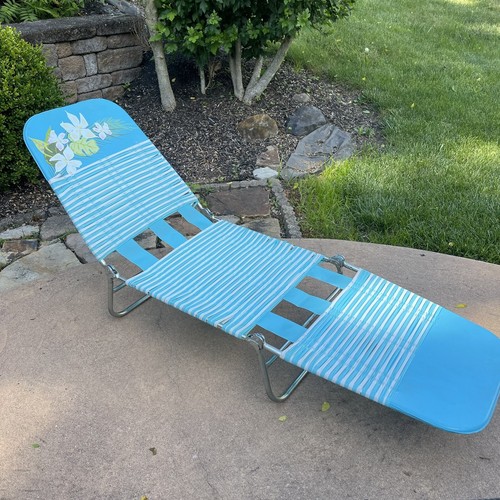 Vintage Tri Fold Folding Jelly Tube Chaise Lounge Lawn Beach Chair Blue Floral eBay