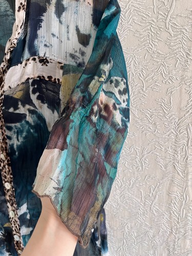 bottega veneta boho womens multicolor abstract floral leopard blouse size M - Picture 7 of 12