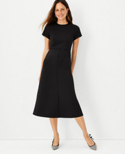NEW ANN TAYLOR $159 BLACK DOUBLE KNIT MIDI FLARE DRESS SZ 2