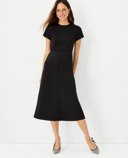 NEW ANN TAYLOR $159 BLACK DOUBLE KNIT MIDI FLARE DRESS SZ 8