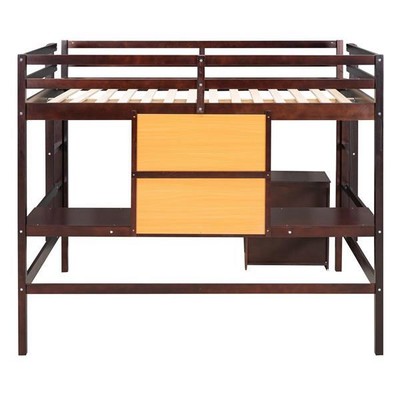 Twin size Loft Bed with Desk and Writing Board, Wooden Loft Bed with Desk & 2 Dr
