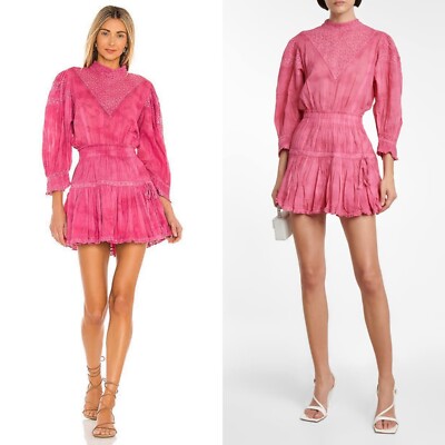 LoveShackFancy Viola Tie-Dye Cotton Minidress Pink Size L