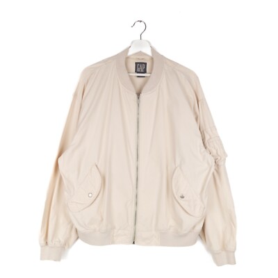 Vintage GAP Bomberjacke Herren LARGE Creme Full Zip Langarm Y2K