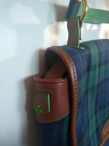 SPERRY NWT Top-Sider Plaid Blue/Green Check Purse Cotton Blend Leather hardware - Picture 5 of 12