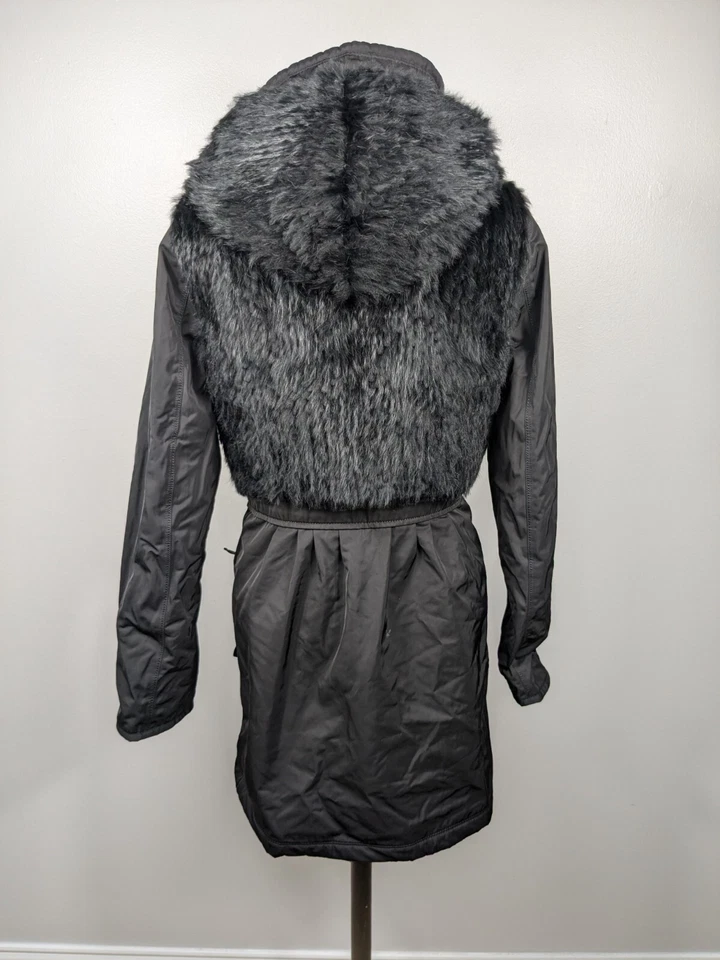 Ellie Tahari Genuine Rabbit Fur Black Winter Jacket Womens Size Small Belted - Image 2 of 4