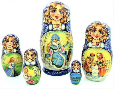5 Poupées russes H18 peint main signé Matriochka Gigognes ... - eBay