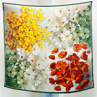 100% Mulberry Silk Scarf Neckerchief Shawl Wrap Floral Women Square Scarf Gifts 
