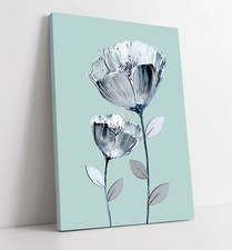BEAUTIFUL CANVAS ART DUCK EGG BLUE GREY WHITE FLOWERS PAINTING ZEN PICTURE PRINT