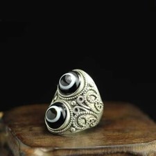 Nepal ring Tibetan style double eye agate ring with adjustable opening