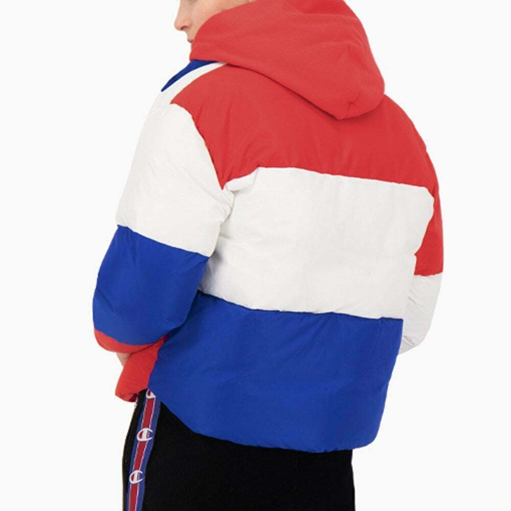 Champion Women's Colour Block Cropped Puffer Jacket Blue Champion Women's Colour Block Cropped Puffer Jacket Blue