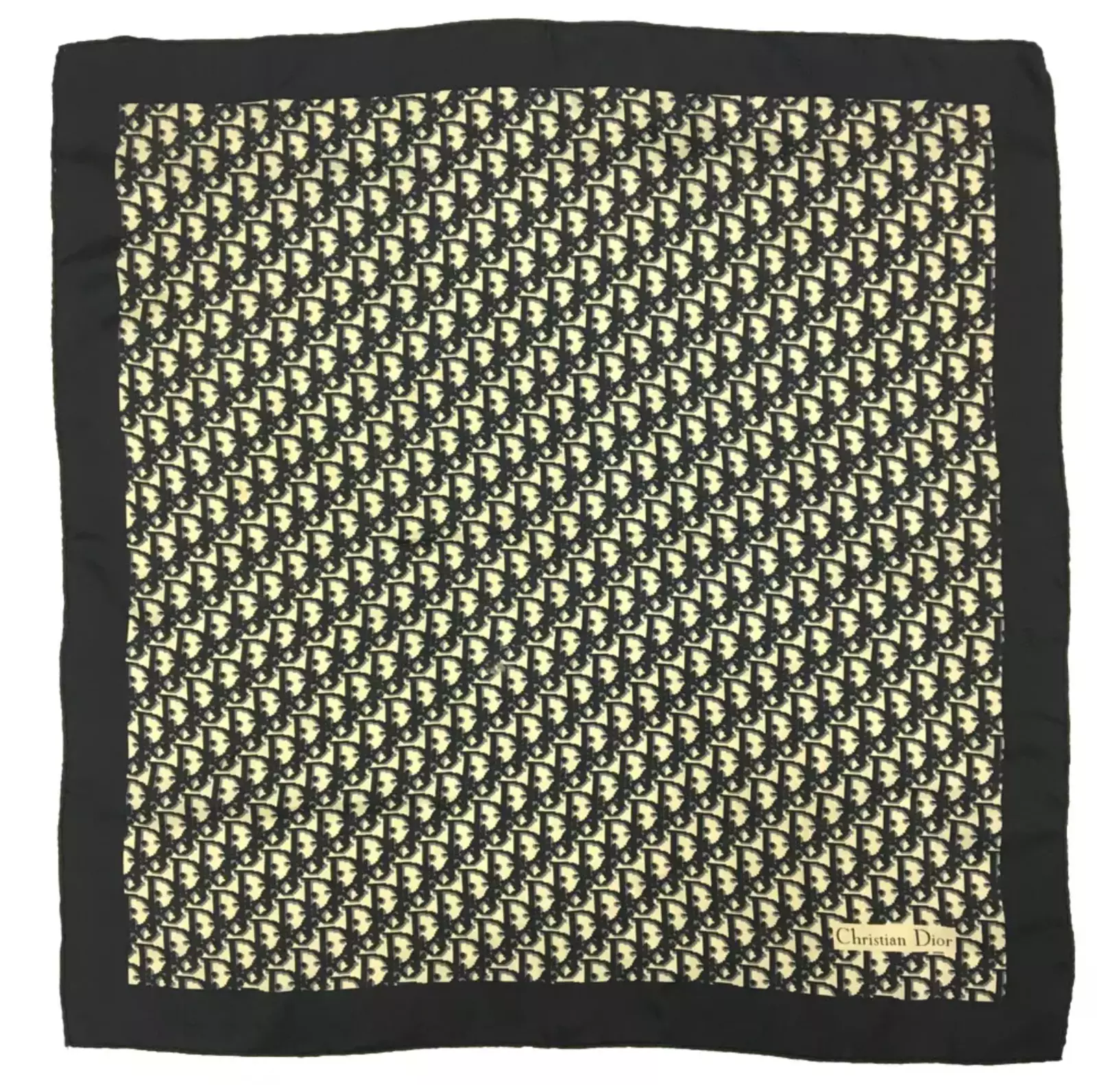 Foulard vintage CHRISTIAN DIOR bleu marine trotteur monogramme 100% soie 34