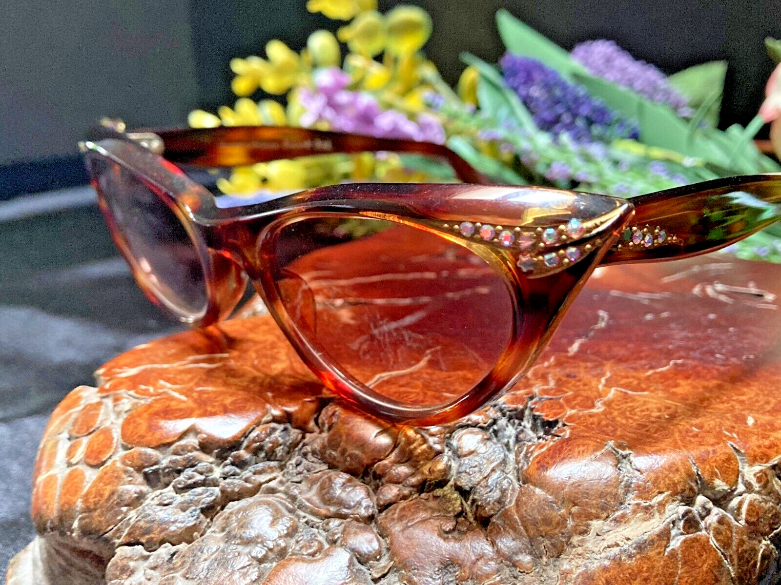 Vintage 50s France Swank Tortoise Shell Rhineston… - image 2