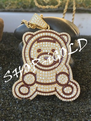 Para hombre sólido de plata esterlina 925 14k Dorado 1.6Ct Ozuna Oso De Peluche 2MM Soga Cadena | eBay