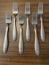 6 Oneida BROOCH Stainless Frosted Handles Dinner Forks 8” 