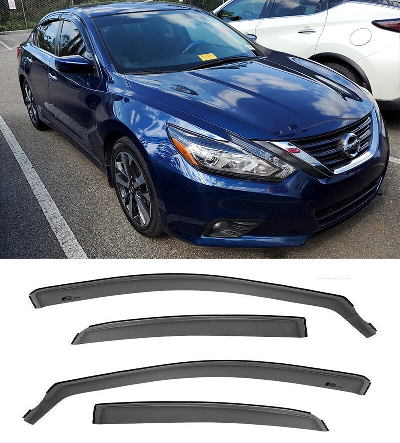 2013 2017 Nissan Altima PolyCarbonate Window Visors W/ Chrome Trim 4Pc Set   WD NA13 CH PC