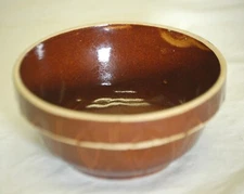 Primitive Picket Fence Stoneware Mixing Bowl Brown Salt Glaze Crock 4-1/2"