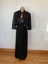 R  M Richards sz 14 black w/ sequins long dress  bolero jacket mother of bride