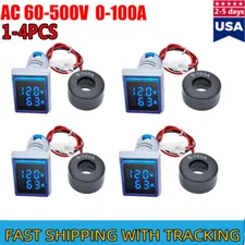 1/2/4×AC 60-500V 0-100A 22mm 3 in 1 Voltmeter Ammeter LED Digital Volt/AMP Meter