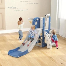 6 in 1 Toddler Slide for Toddlers Age 1-3 Kids Climber Playset w/Basketball Hoop