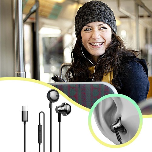 Earphones In Ear Headphones With Microphone Type-C Wired Earbuds For Phone Black - Picture 2 of 7