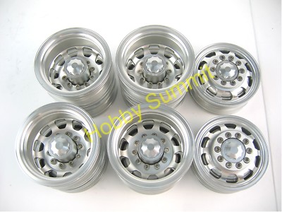 B Set  1/14 R/C  3-Axle 6X4 Tractor Truck  ALLOY WHEELS  SILVER Rims  re Tamiya 